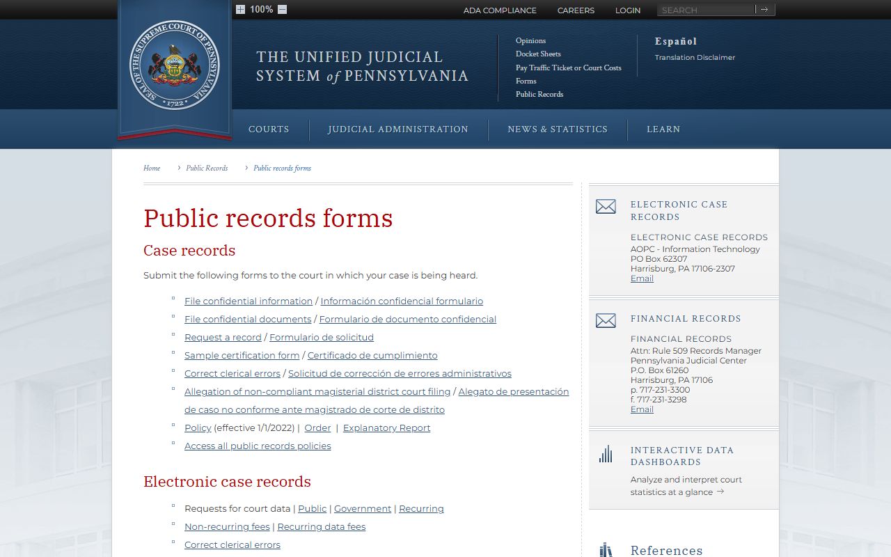 Lawrence County court records Pennsylvania courts public records forms