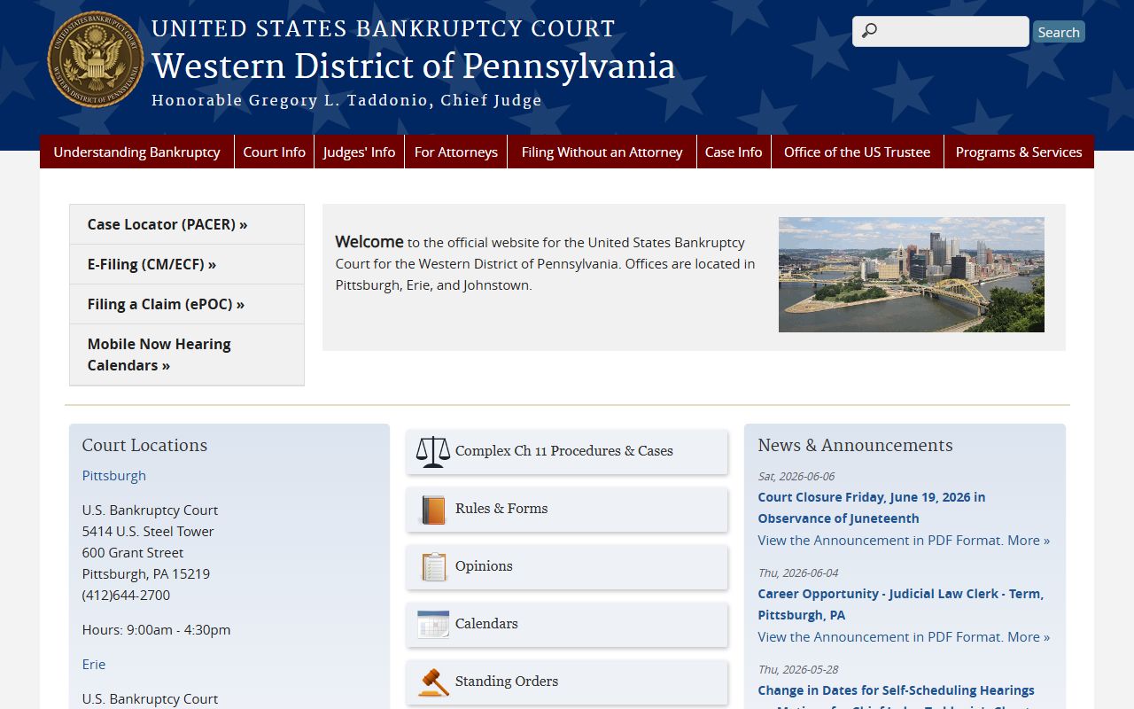 Lawrence County Court of Common Pleas records and federal bankruptcy court distinction