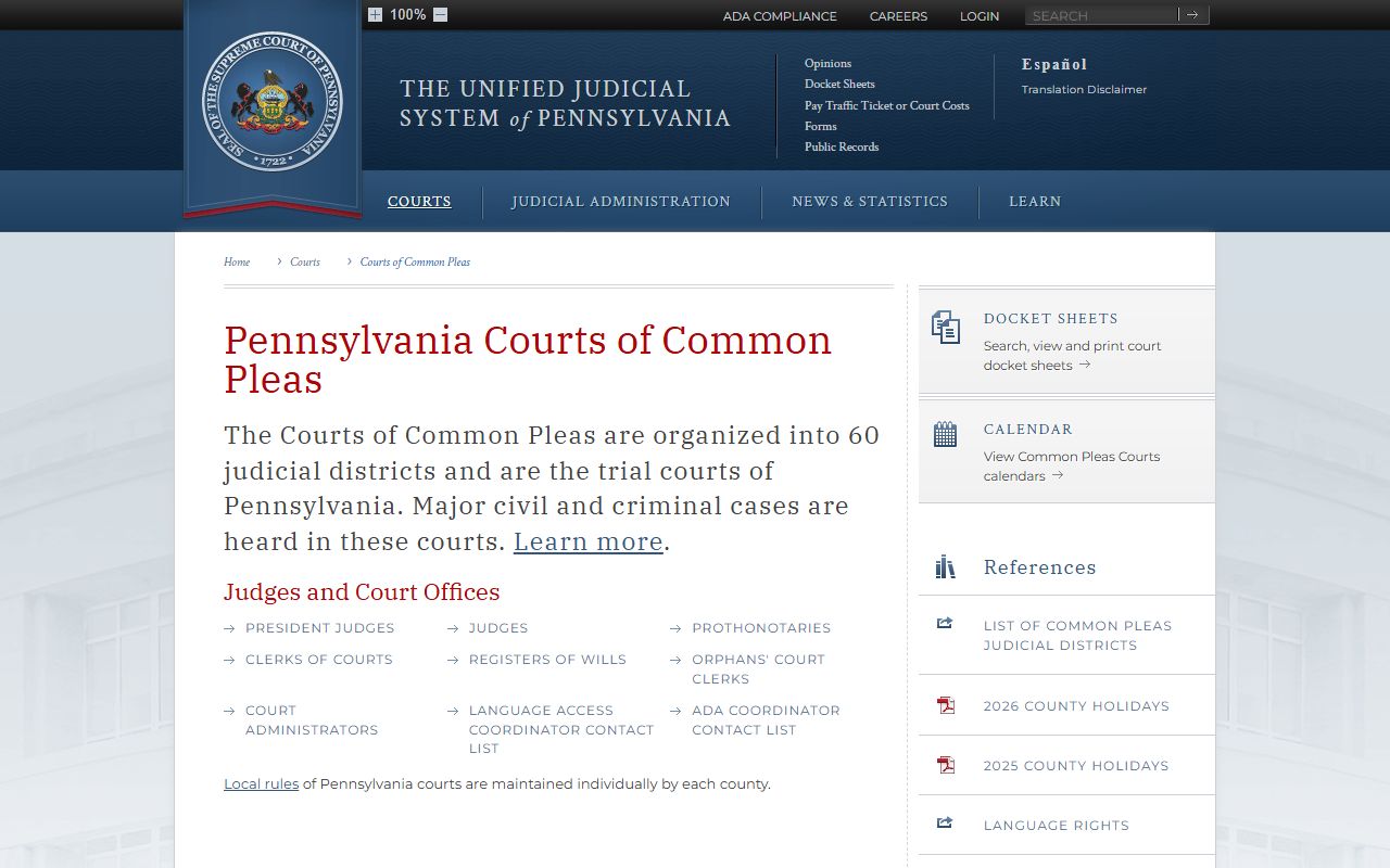 Lawrence County probate records and Pennsylvania Courts of Common Pleas overview