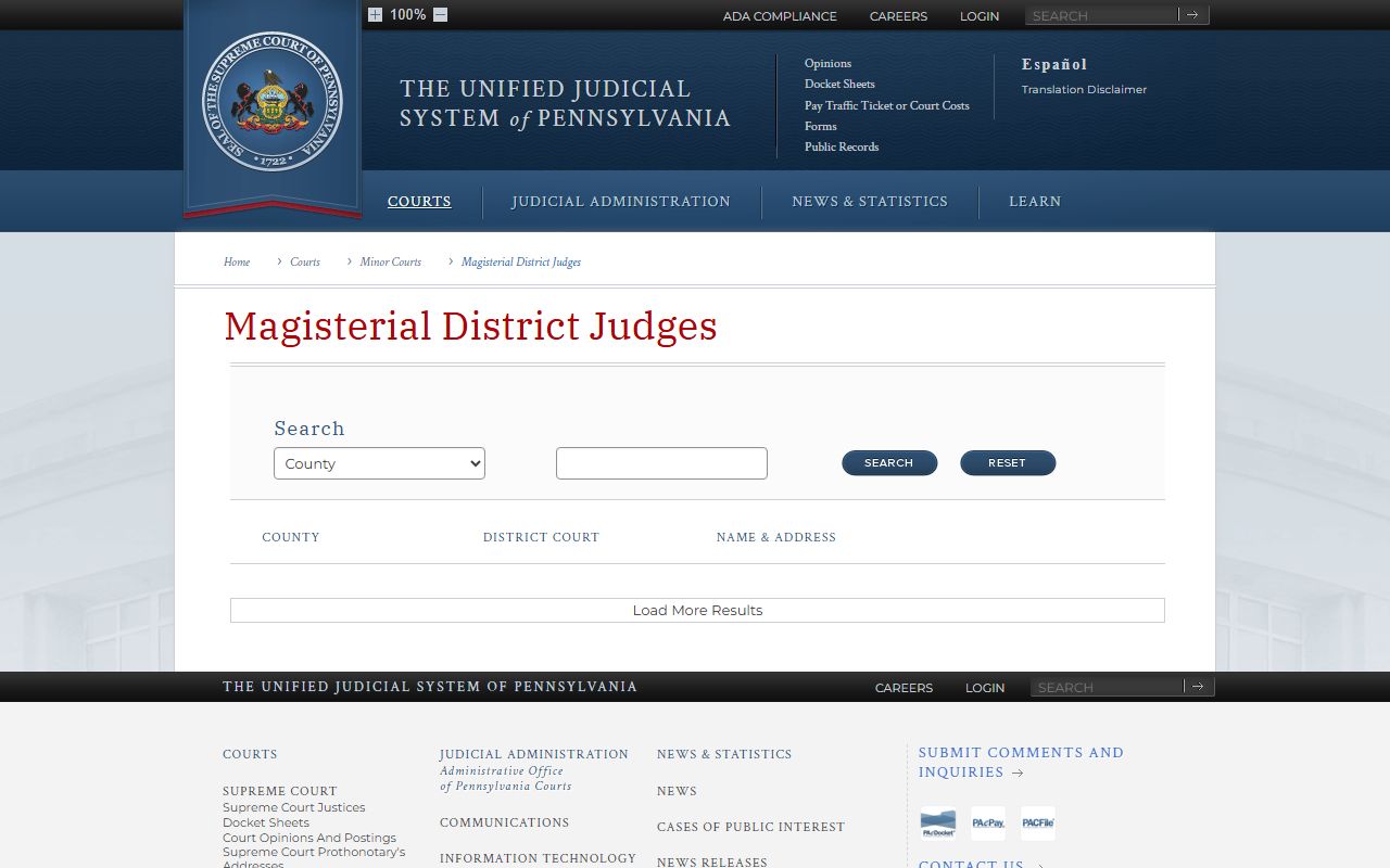 Lawrence County traffic court records Magisterial District Judges